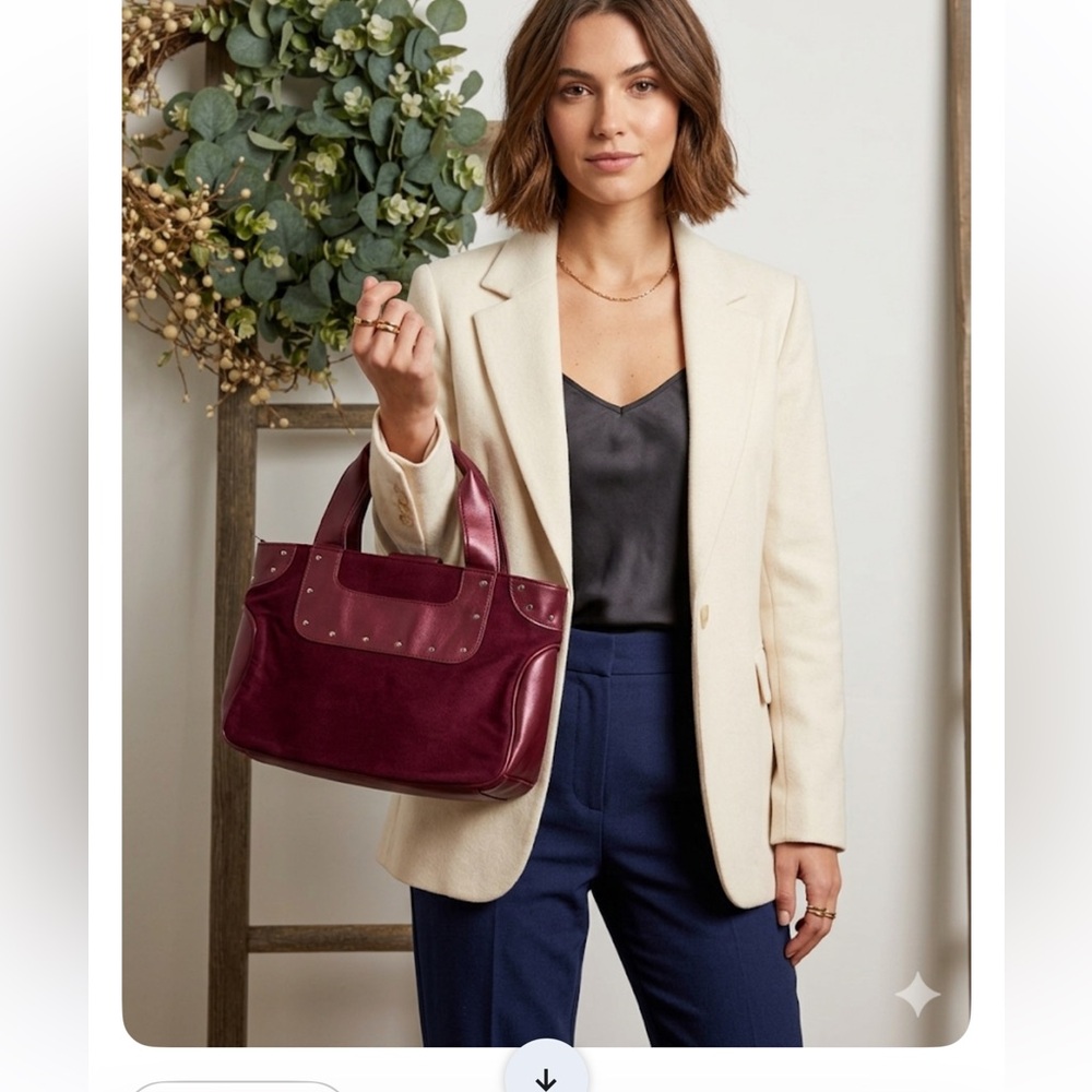Elizabeth Arden Wine Burgundy/velvet Tote Bag with Stud Detail